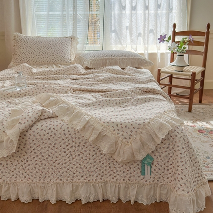 淑女公社家纺  2025春夏新款法式纯棉双层纱夏被床盖四件套 小香郁