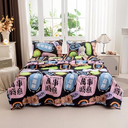 91家纺网 家纺一手货源 找家纺 乐居坊2025新款亲肤舒适印花芦荟棉夏凉被四件套 薪想事成