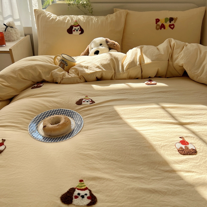 91家纺网 家纺一手货源 找家纺 （总）顾里家纺 2025新款ins韩系童趣毛巾绣云朵棉四件套