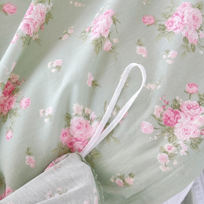 91家纺网 家纺一手货源 找家纺 添越 2024小清新韩版蕾丝花边纯棉夹棉床盖三件套全棉花开半夏