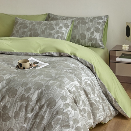 琪格格纺织  2025新款色织天丝棉提花四件套 风之语-绿