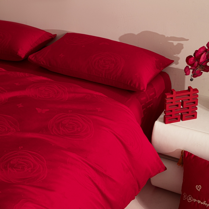 91家纺网 家纺一手货源 找家纺 （总）琪格格纺织 2025新款纯棉婚庆四件套结婚用品提花简约婚庆