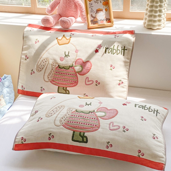 91家纺网 家纺一手货源 找家纺 美宜家 2025新款40*60儿童纯棉A类纱布枕巾乳胶专用高档枕巾 爱心公主 一只