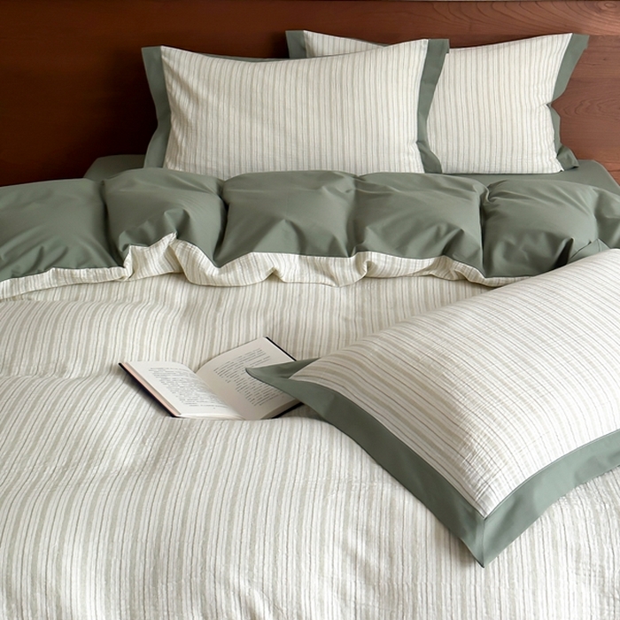 91家纺网 家纺一手货源 找家纺 旷野2025新款全棉纯棉A类婴幼儿级双层纱皱皱纱四件套 理想三旬-绿