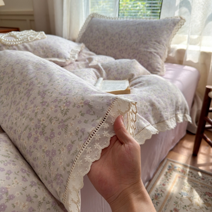 91家纺网 家纺一手货源 找家纺 曼之夏 2025新款A类全棉双层纱花边四件套 恩彩