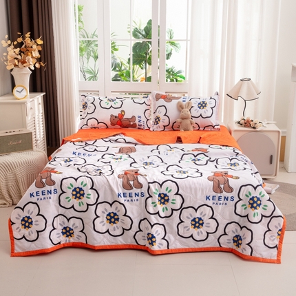 91家纺网 家纺一手货源 找家纺 乐居坊2025新款亲肤舒适印花芦荟棉夏凉被四件套 巴黎世家