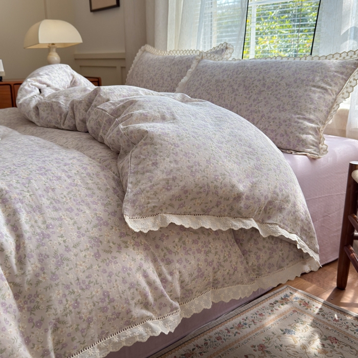 91家纺网 家纺一手货源 找家纺 曼之夏 2025新款A类全棉双层纱花边四件套 恩彩