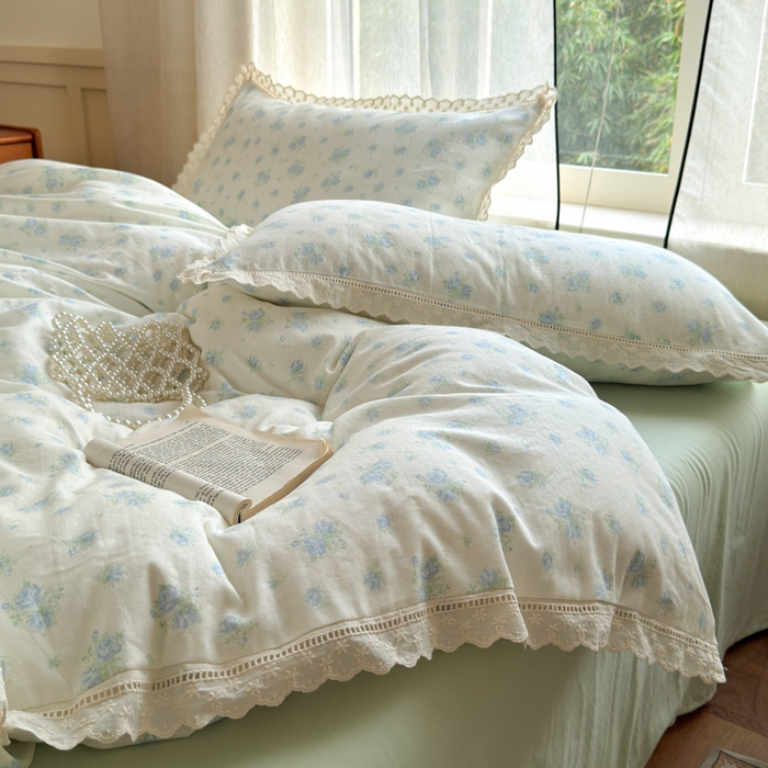 91家纺网 家纺一手货源 找家纺 曼之夏 2025新款A类全棉双层纱花边四件套 观夏