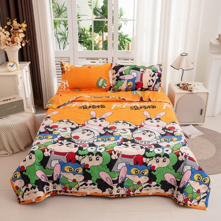 91家纺网 家纺一手货源 找家纺 乐居坊2025新款亲肤舒适印花芦荟棉夏凉被四件套 天天开心