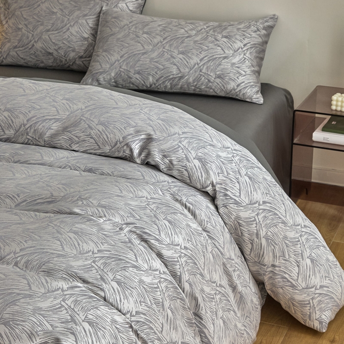 91家纺网 家纺一手货源 找家纺 琪格格纺织  2025新款色织天丝棉提花四件套 幻境-灰