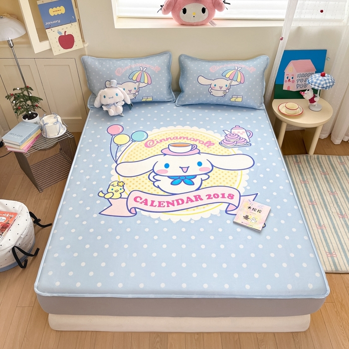 91家纺网 家纺一手货源 找家纺  博雅新款三丽欧A类大版数码印花1200D冰丝凉席-床笠款 欢乐玉桂狗