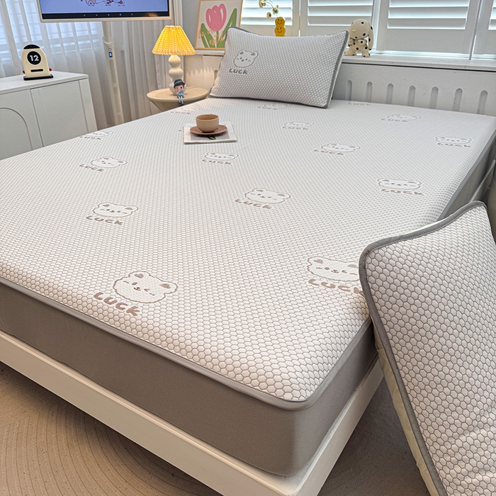 91家纺网 家纺一手货源 找家纺 喜居 2025新款A类凉豆豆提花床笠凉感豆豆床笠 luck小冰熊-咖