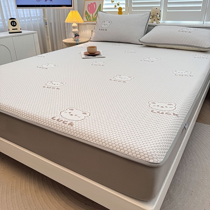 91家纺网 家纺一手货源 找家纺 喜居 2025新款A类凉豆豆提花床笠凉感豆豆床笠 luck小冰熊-咖