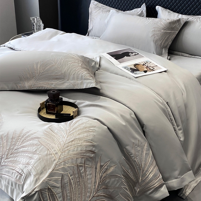 91家纺网 家纺一手货源 找家纺 优悦 2025新款冰丝简奢绣花四件套 流光岁月-灰