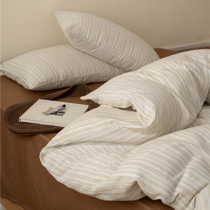 91家纺网 家纺一手货源 找家纺 佰亿莱 2025新款全棉色织双层纱拼色四件套 楠生