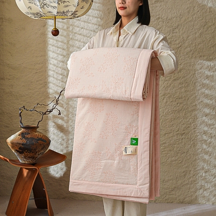 眠博士 2025新款A类全棉包边三层纱提花夏被四件套 包边三层纱夏被-玫瑰花-粉