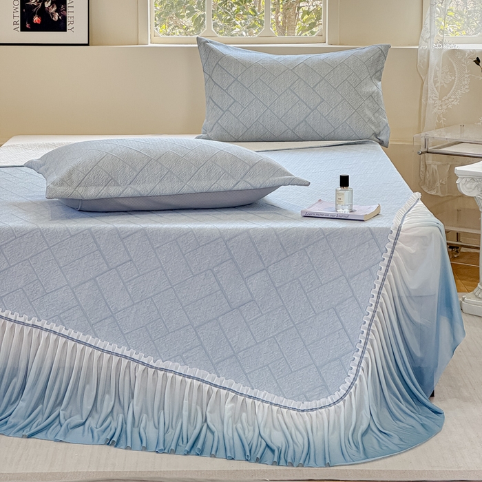 91家纺网 家纺一手货源 找家纺 棉生活家纺 2025新款高端款冰离子超软按摩凉席 方格-兰-床笠款