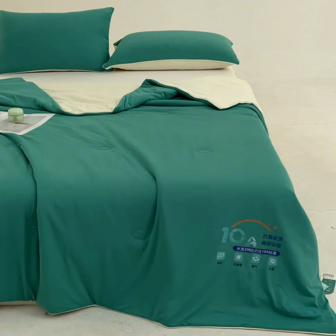 91家纺网 家纺一手货源 找家纺 宝士康家纺 2025春夏新款10A抗菌凉感丝夏被夏凉被空调被 杏黄叶绿