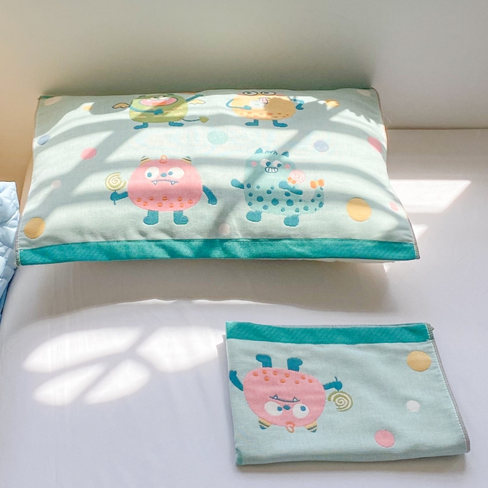 91家纺网 家纺一手货源 找家纺 美宜家 2025新款40*60儿童纯棉A类纱布枕巾乳胶专用高档枕巾 波点兽 一只