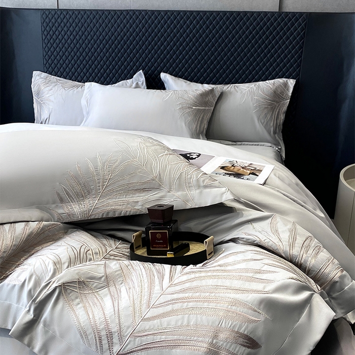 91家纺网 家纺一手货源 找家纺 优悦 2025新款冰丝简奢绣花四件套 流光岁月-灰