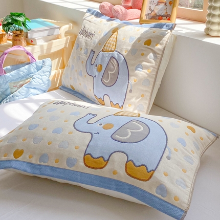 美宜家 2025新款40*60儿童纯棉A类纱布枕巾乳胶专用高档枕巾 小象乐园 一只