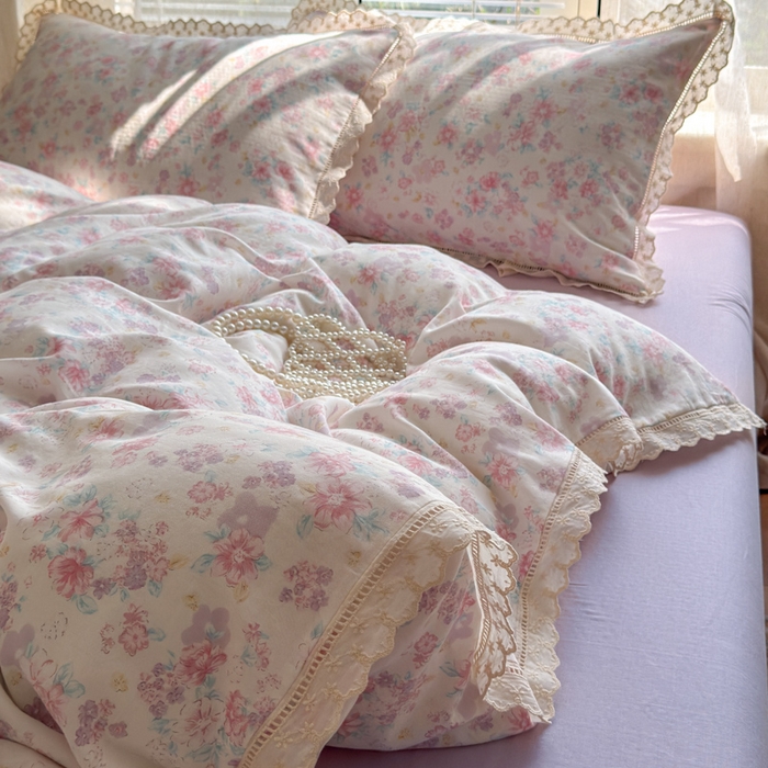 91家纺网 家纺一手货源 找家纺 曼之夏 2025新款A类全棉双层纱花边四件套 丽莎