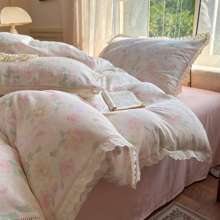 曼之夏 2025新款A类全棉双层纱花边四件套 如梦令