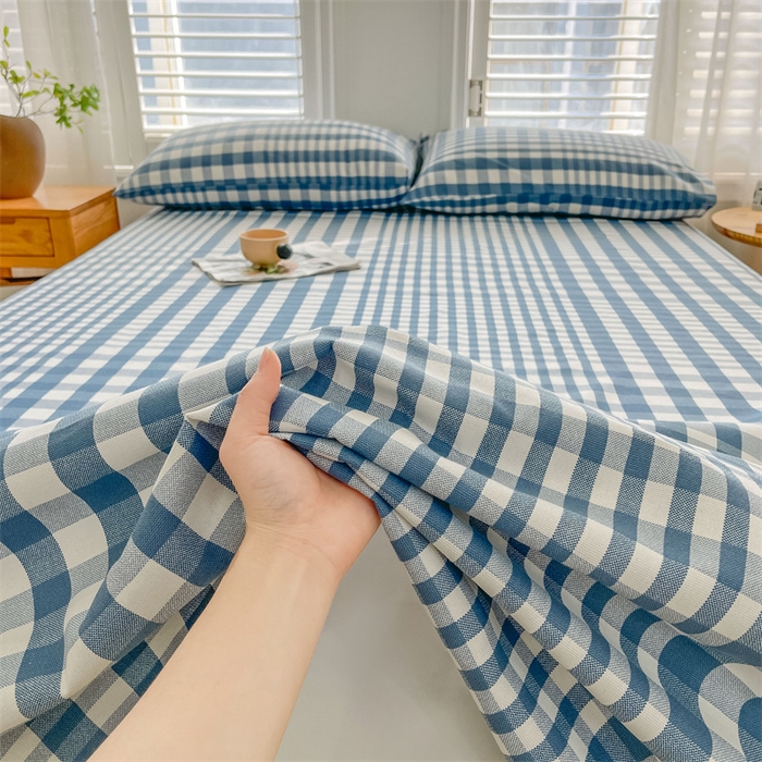 91家纺网 家纺一手货源 找家纺 美梦里 2025新款无印老粗布床单凉席席子 蓝小格