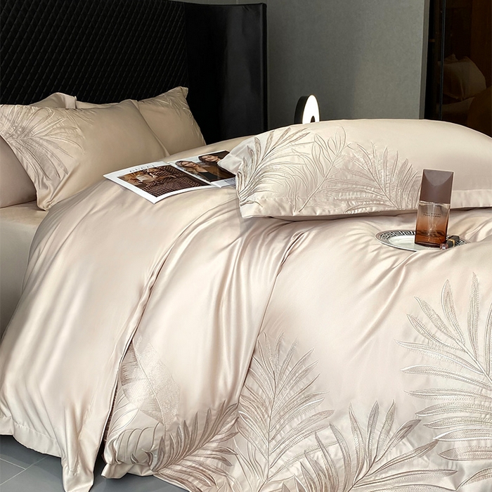 91家纺网 家纺一手货源 找家纺 优悦 2025新款冰丝简奢绣花四件套 流光岁月-香槟