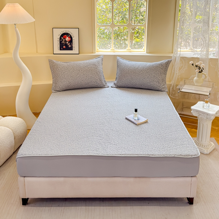 91家纺网 家纺一手货源 找家纺 棉生活家纺 2025新款高端款冰离子超软按摩凉席 豹纹-灰-床裙款