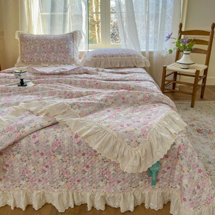 91家纺网 家纺一手货源 找家纺 （总）淑女公社家纺  2025春夏新款法式纯棉双层纱夏被床盖四件套