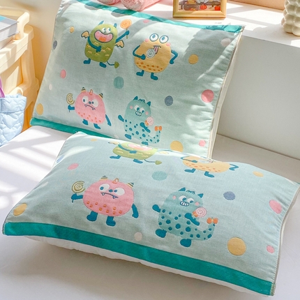 91家纺网 家纺一手货源 找家纺 美宜家 2025新款40*60儿童纯棉A类纱布枕巾乳胶专用高档枕巾 波点兽 一对