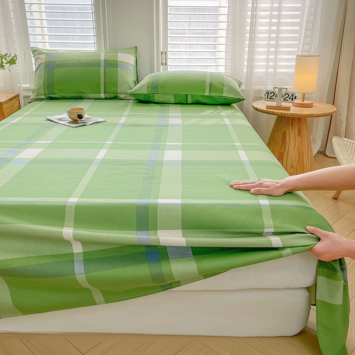 91家纺网 家纺一手货源 找家纺 美梦里 2025新款无印老粗布床单凉席席子 莉亚绿