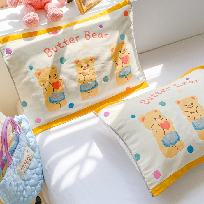 91家纺网 家纺一手货源 找家纺 美宜家 2025新款40*60儿童纯棉A类纱布枕巾乳胶专用高档枕巾 萌宠 一只