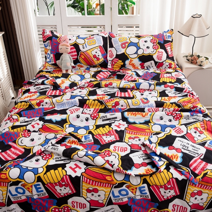 91家纺网 家纺一手货源 找家纺 乐居坊2025新款亲肤舒适印花芦荟棉夏凉被四件套 潮流凯蒂