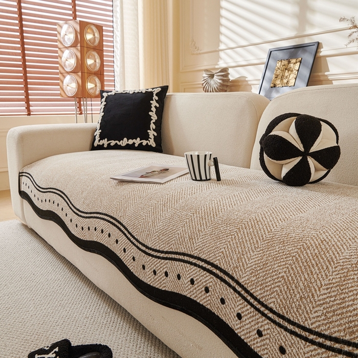 91家纺网 家纺一手货源 找家纺 沐沐2026新款异形波点沙发垫 卡其