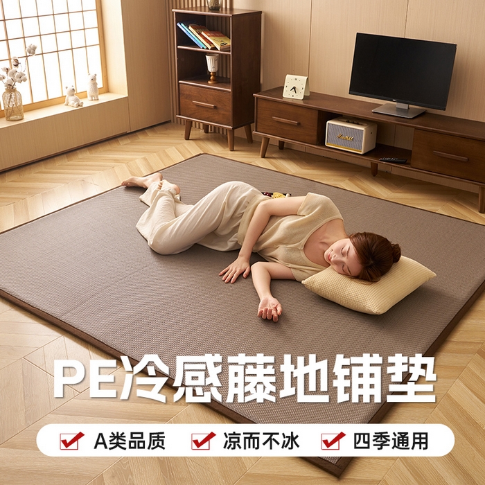 91家纺网 家纺一手货源 找家纺 锦丝钰床垫  2025新款高端Pe冷感藤席地铺垫 Pe灰咖