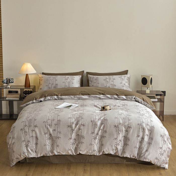 91家纺网 家纺一手货源 找家纺 琪格格纺织  2025新款色织天丝棉提花四件套 竹溪-咖