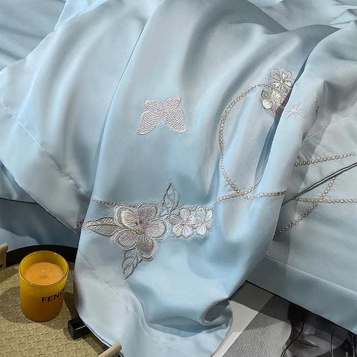 91家纺网 家纺一手货源 找家纺 优悦 2025新款冰丝简奢绣花四件套 雅韵佳人-蓝