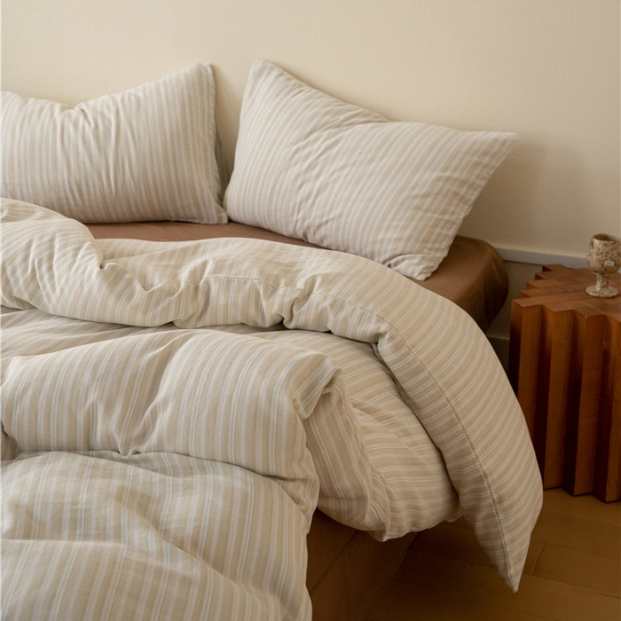 91家纺网 家纺一手货源 找家纺 佰亿莱 2025新款全棉色织双层纱拼色四件套 楠生