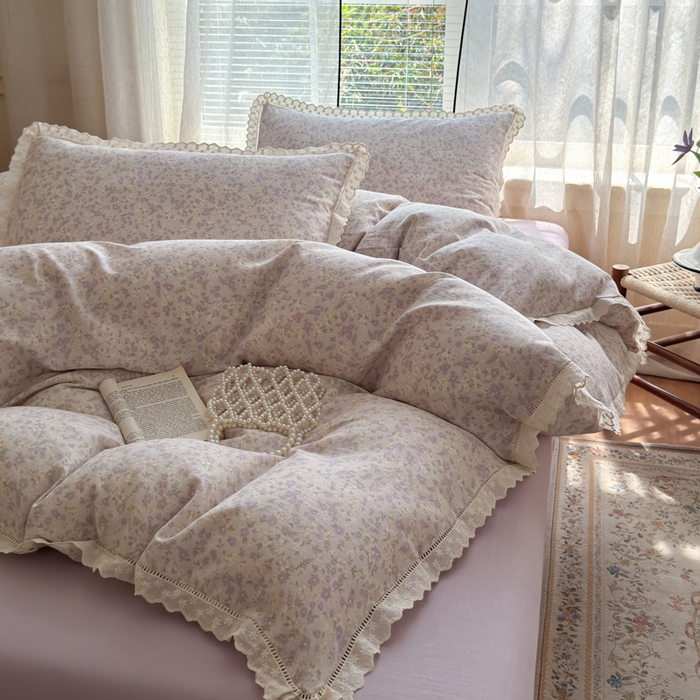 91家纺网 家纺一手货源 找家纺 曼之夏 2025新款A类全棉双层纱花边四件套 恩彩