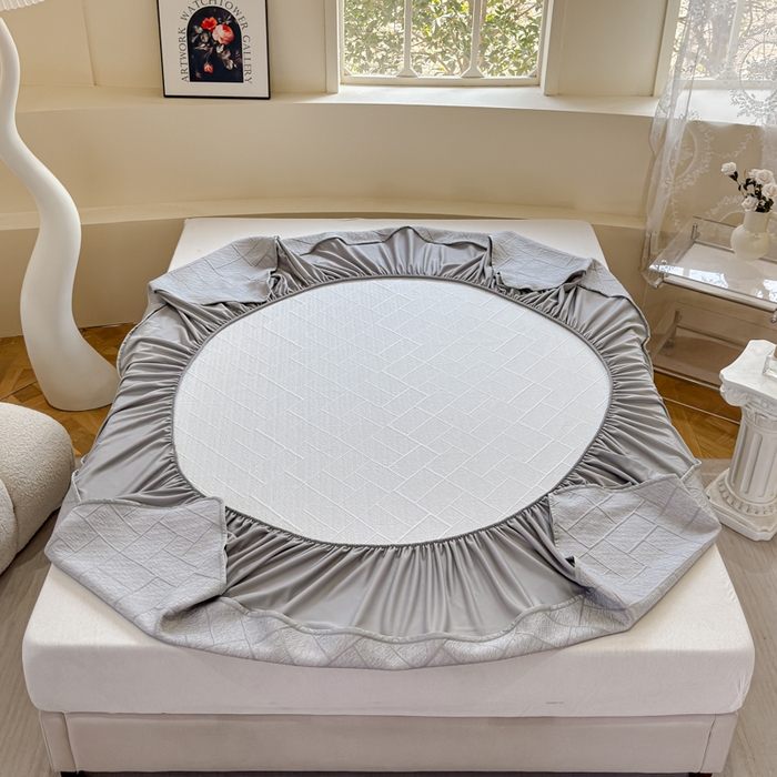 91家纺网 家纺一手货源 找家纺 棉生活家纺 2025新款高端款冰离子超软按摩凉席 方格-灰-床裙款