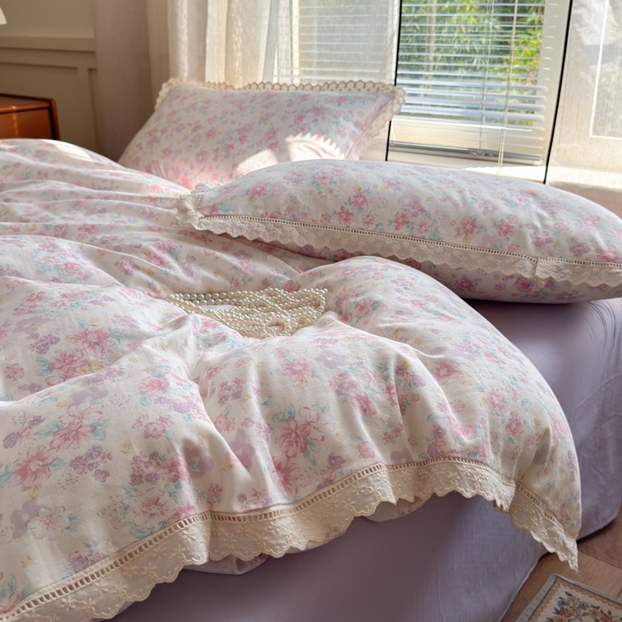 91家纺网 家纺一手货源 找家纺 曼之夏 2025新款A类全棉双层纱花边四件套 丽莎