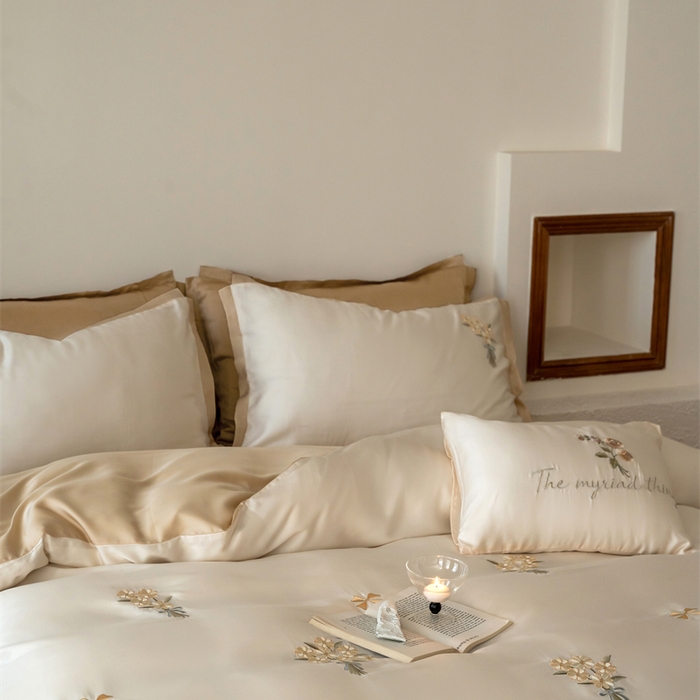 91家纺网 家纺一手货源 找家纺 FORTWO家纺原创设计（FOR TWO家纺） 2025新款60支兰精天丝毛巾绣四件套-断角款 小确幸