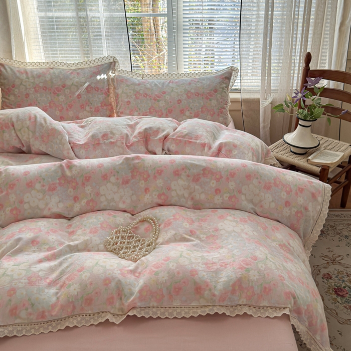 91家纺网 家纺一手货源 找家纺 （总）曼之夏 2025新款A类全棉双层纱花边四件套