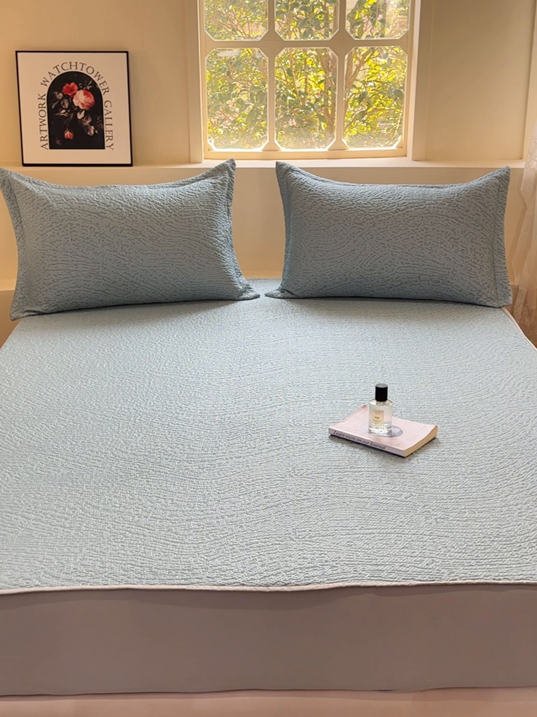 91家纺网 家纺一手货源 找家纺 棉生活家纺 2025新款高端款冰离子超软按摩凉席 豹纹-兰-床笠款