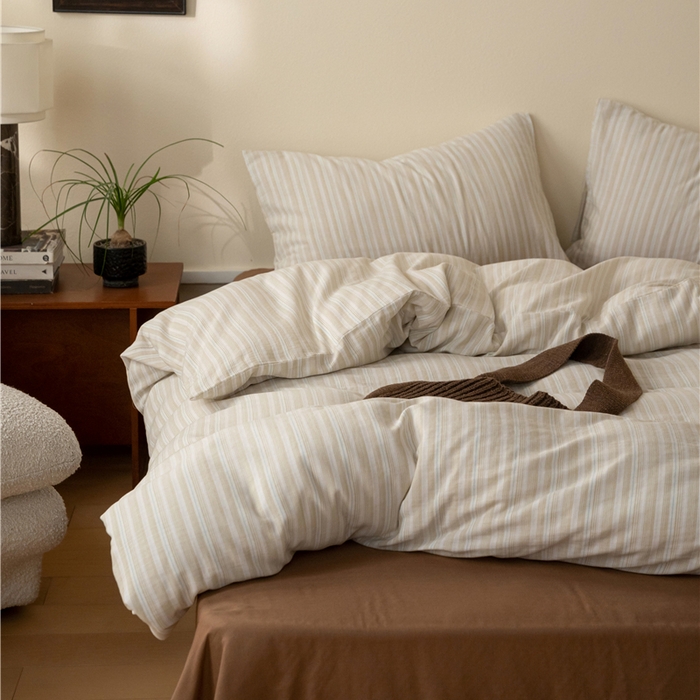 91家纺网 家纺一手货源 找家纺 佰亿莱 2025新款全棉色织双层纱拼色四件套 楠生