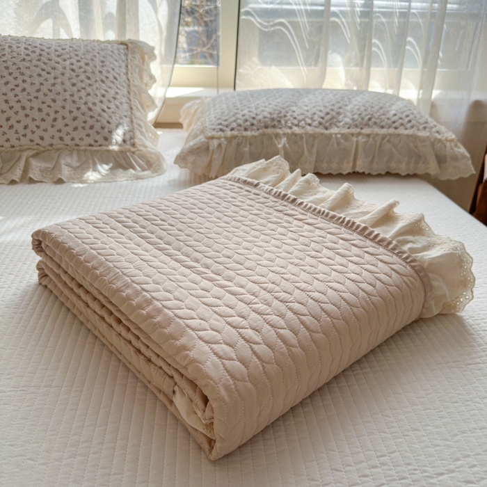 91家纺网 家纺一手货源 找家纺 淑女公社家纺  2025春夏新款法式纯棉双层纱夏被床盖四件套 小香郁