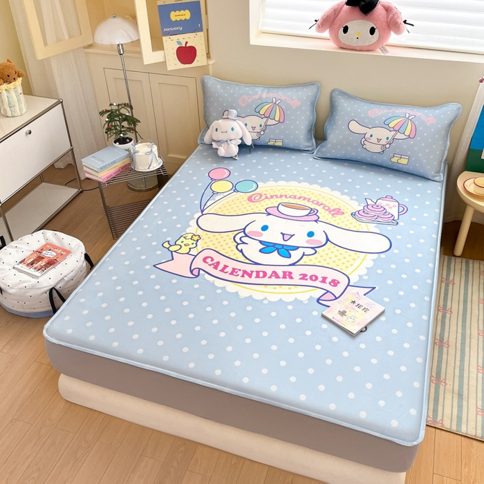 91家纺网 家纺一手货源 找家纺  博雅新款三丽欧A类大版数码印花1200D冰丝凉席-床笠款 欢乐玉桂狗