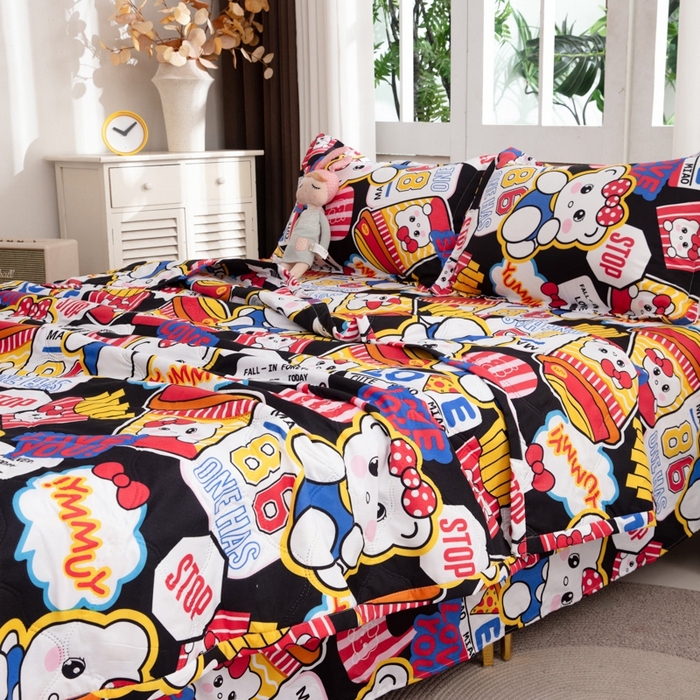 91家纺网 家纺一手货源 找家纺 乐居坊2025新款亲肤舒适印花芦荟棉夏凉被四件套 潮流凯蒂